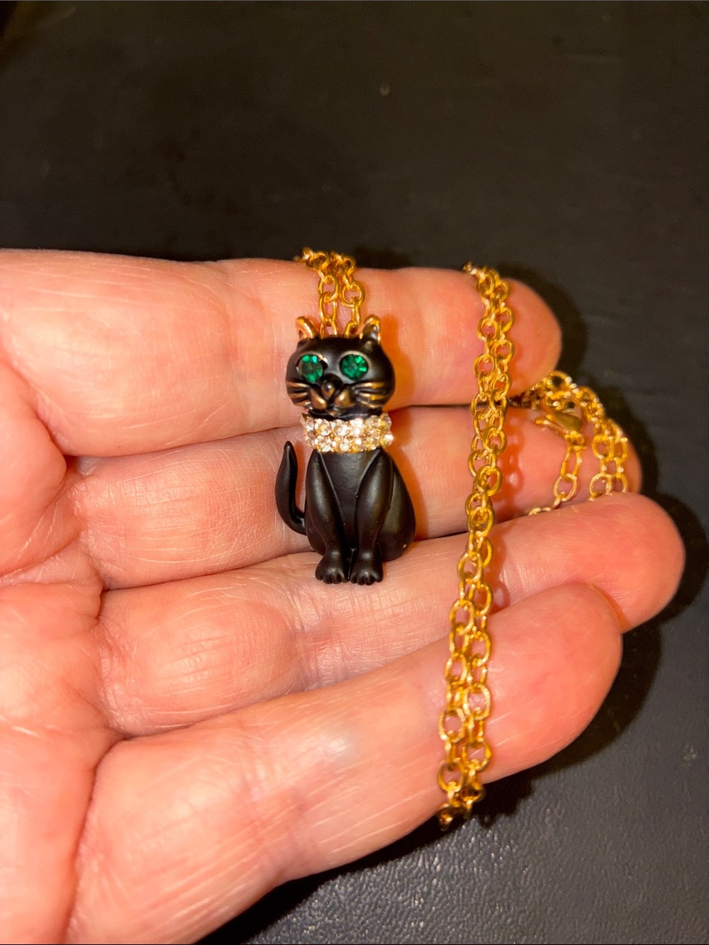Elegant Black Cat Pendant Necklace with Green Eyes